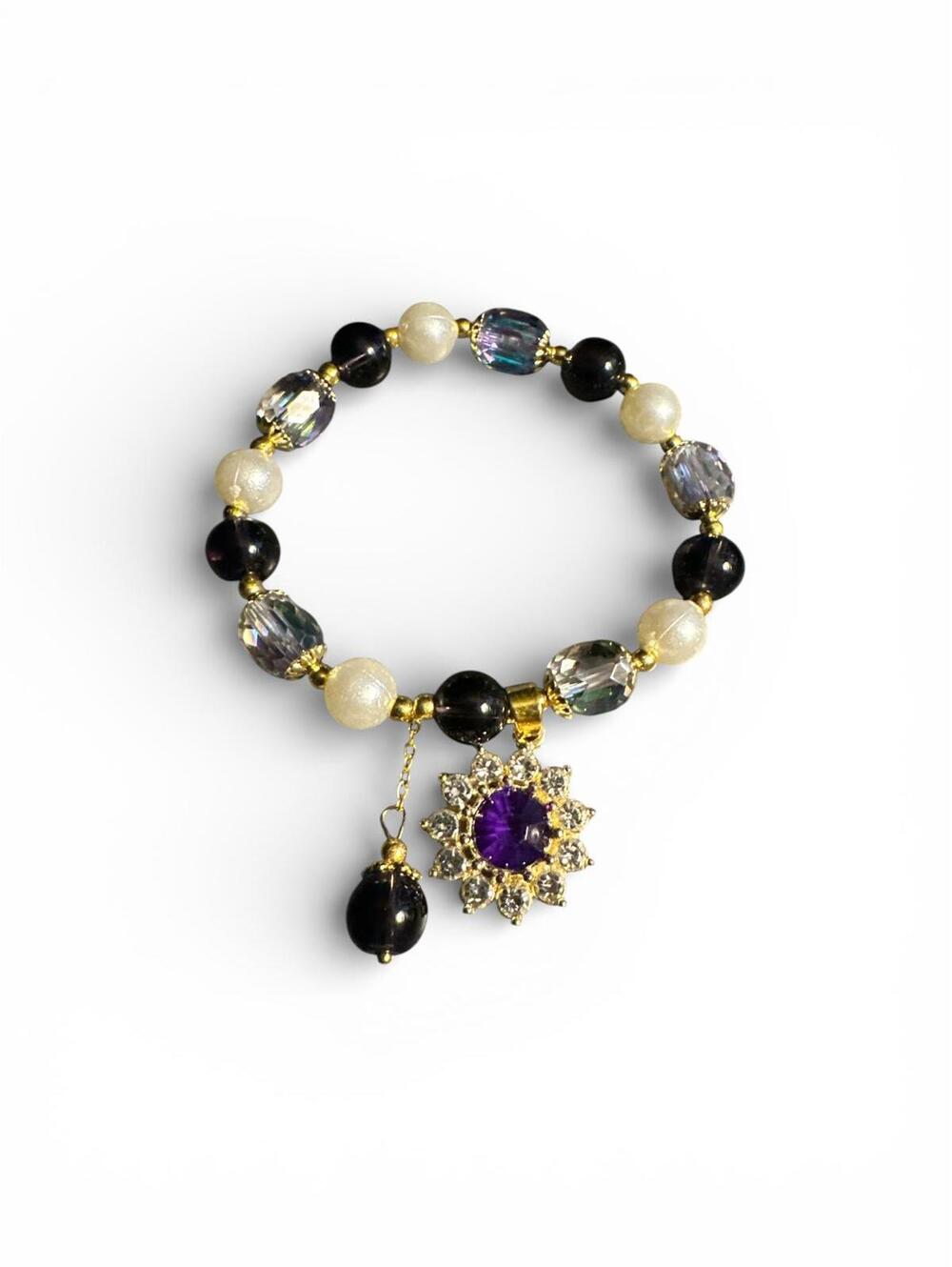 Elegant Beaded Bracelet with Purple Gemstone Charm